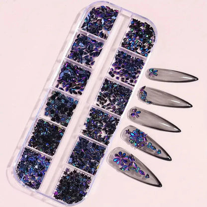 Multi-Shape 3D Flat Bottom Nail Rhinestones - Colorful AB Crystal Gems for DIY Manicure & Crafts