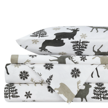 Bibb Home 4 Piece Printed or Solid Heavyweight Flannel Sheet Set