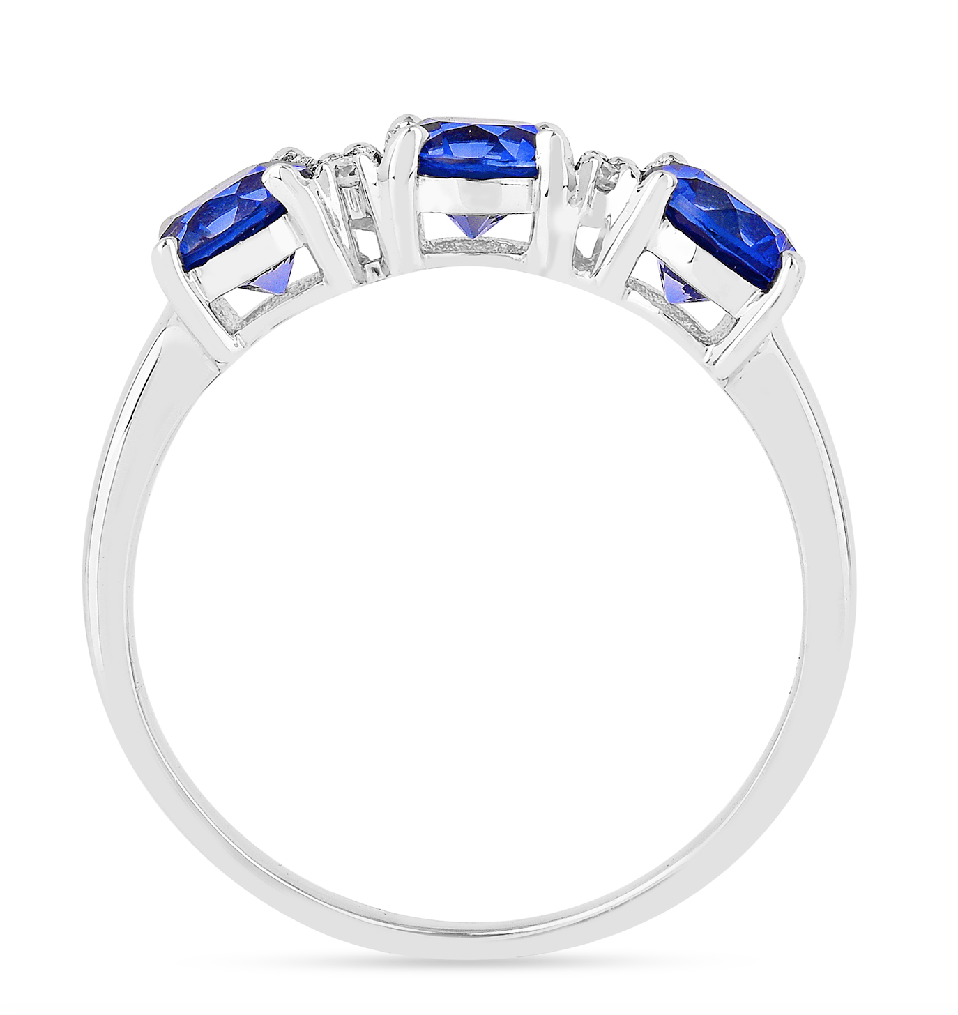 1.65 Ct Round Created Ceylon Blue Sapphire Prong Silver Three Stone Ring