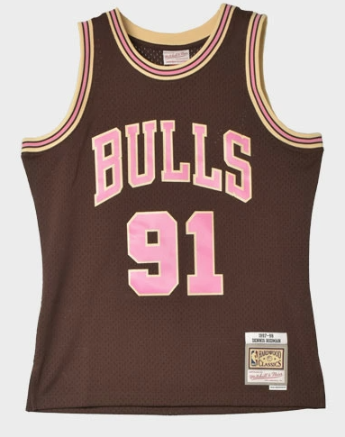 Men's Mitchell & Ness Brown Sugar Bacon Swingman Jersey Bulls 1997 Dennis Rodman