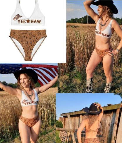 Yeehaw Tooled Leather Print Bikini