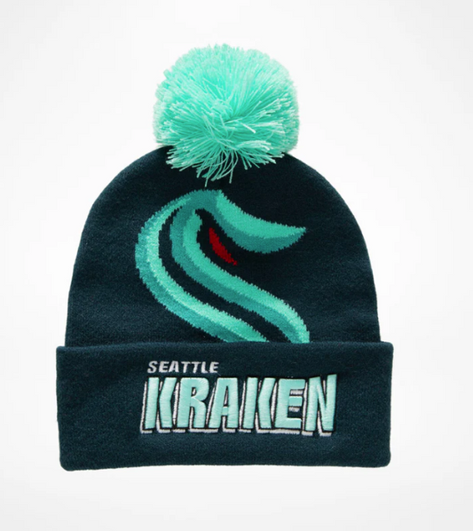 Mitchell & Ness Men's NHL Punch Out Pom Knit Kraken Knit Hat