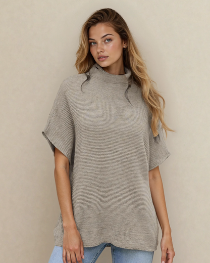 Maya Mock Neck Short Sleeve Sweater - Stone