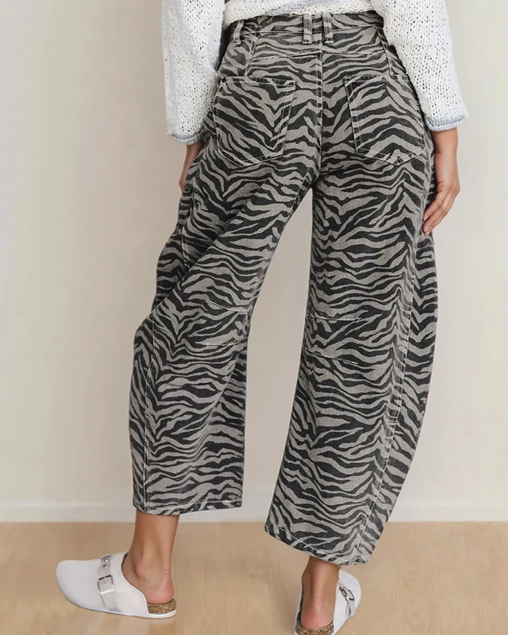 Hailey Zebra Stripe Printed Wide Leg Jeans