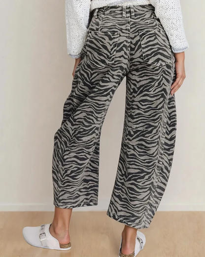 Hailey Zebra Stripe Printed Wide Leg Jeans