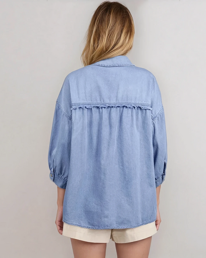 Blake Washed Drop Shoulder Bracelet Sleeve Chambray Shirt