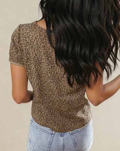 Khaki Fierce Leopard Crew Neck T Shirt