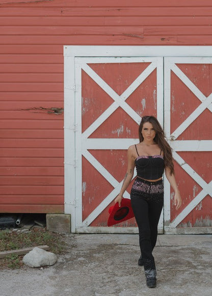 GJG Denim |Rhinestone Boot Cut Jean in Black Denim