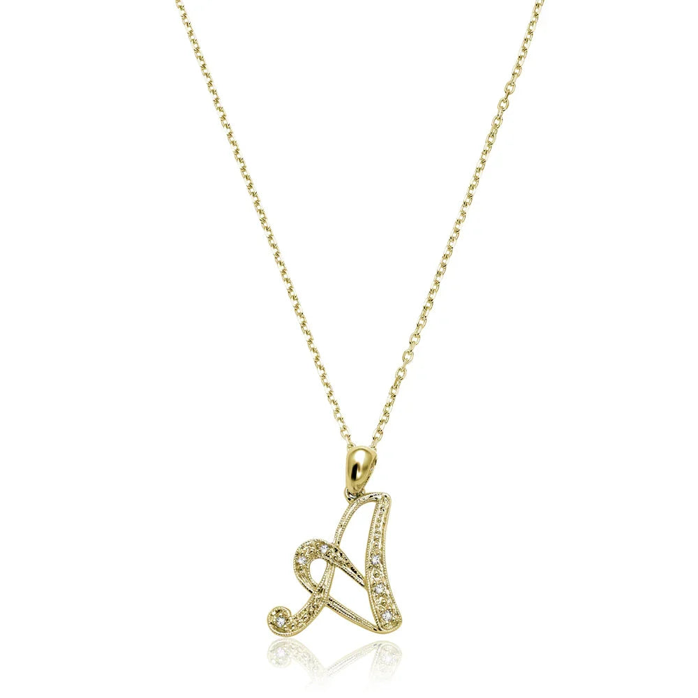 Script Diamond Initials Necklace 10K Gold
