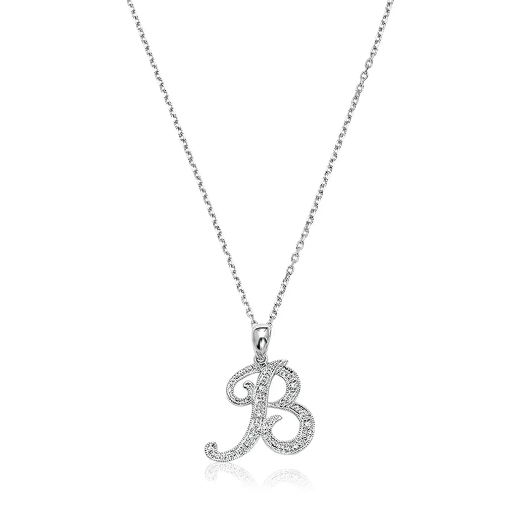 Script Diamond Initials Necklace 10K Gold