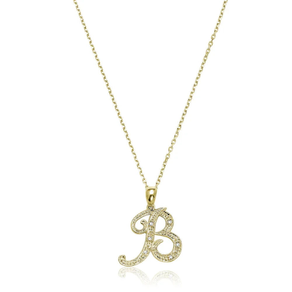 Script Diamond Initials Necklace 10K Gold