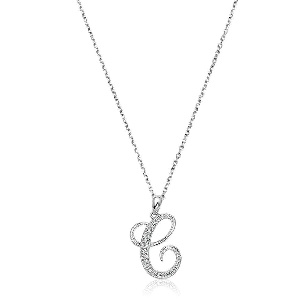 Script Diamond Initials Necklace 10K Gold