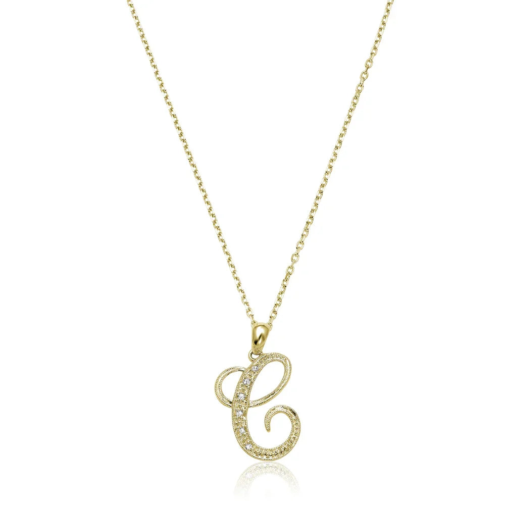Script Diamond Initials Necklace 10K Gold