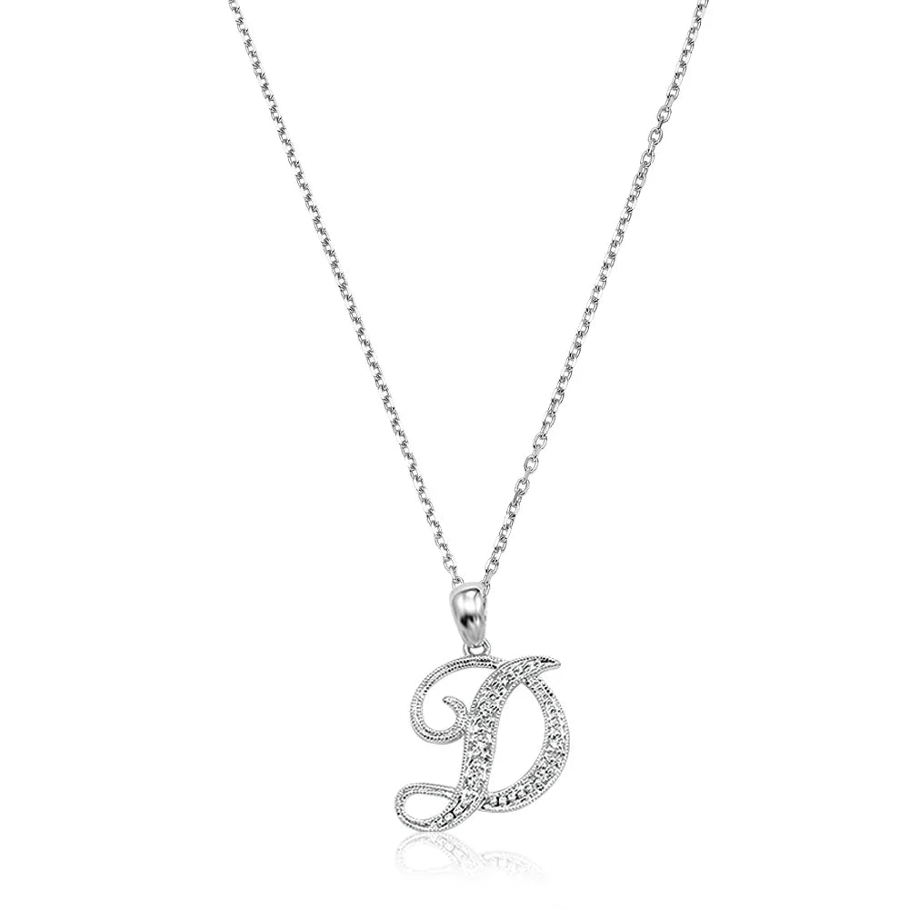 Script Diamond Initials Necklace 10K Gold