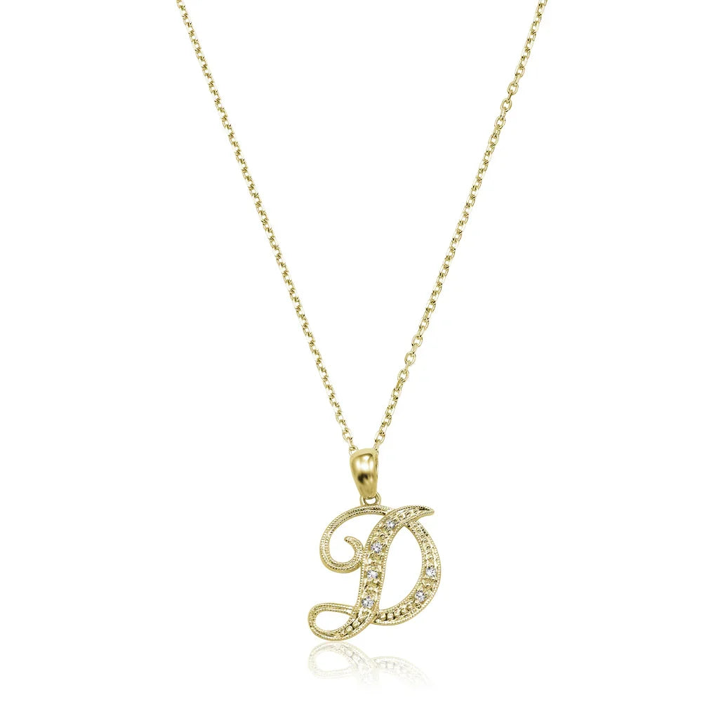 Script Diamond Initials Necklace 10K Gold