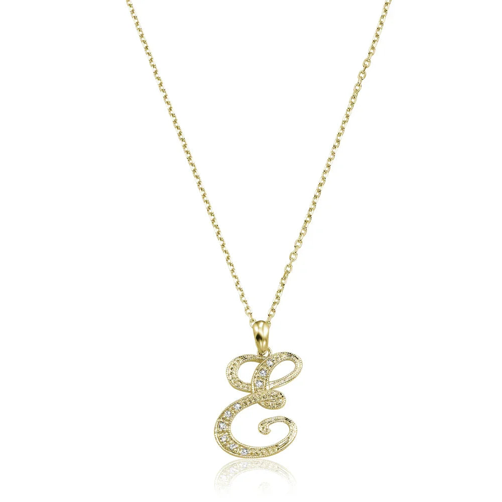 Script Diamond Initials Necklace 10K Gold