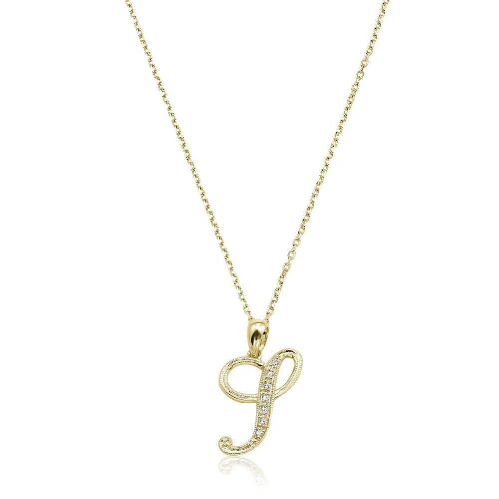 Script Diamond Initials Necklace 10K Gold