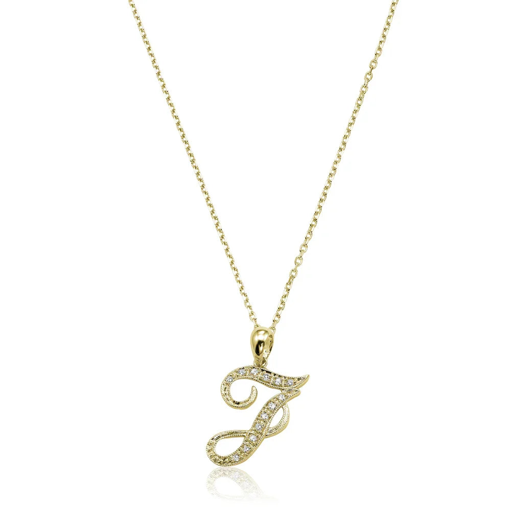 Script Diamond Initials Necklace 10K Gold