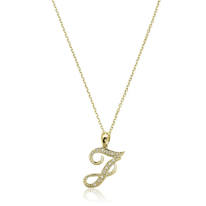 Script Diamond Initials Necklace 10K Gold