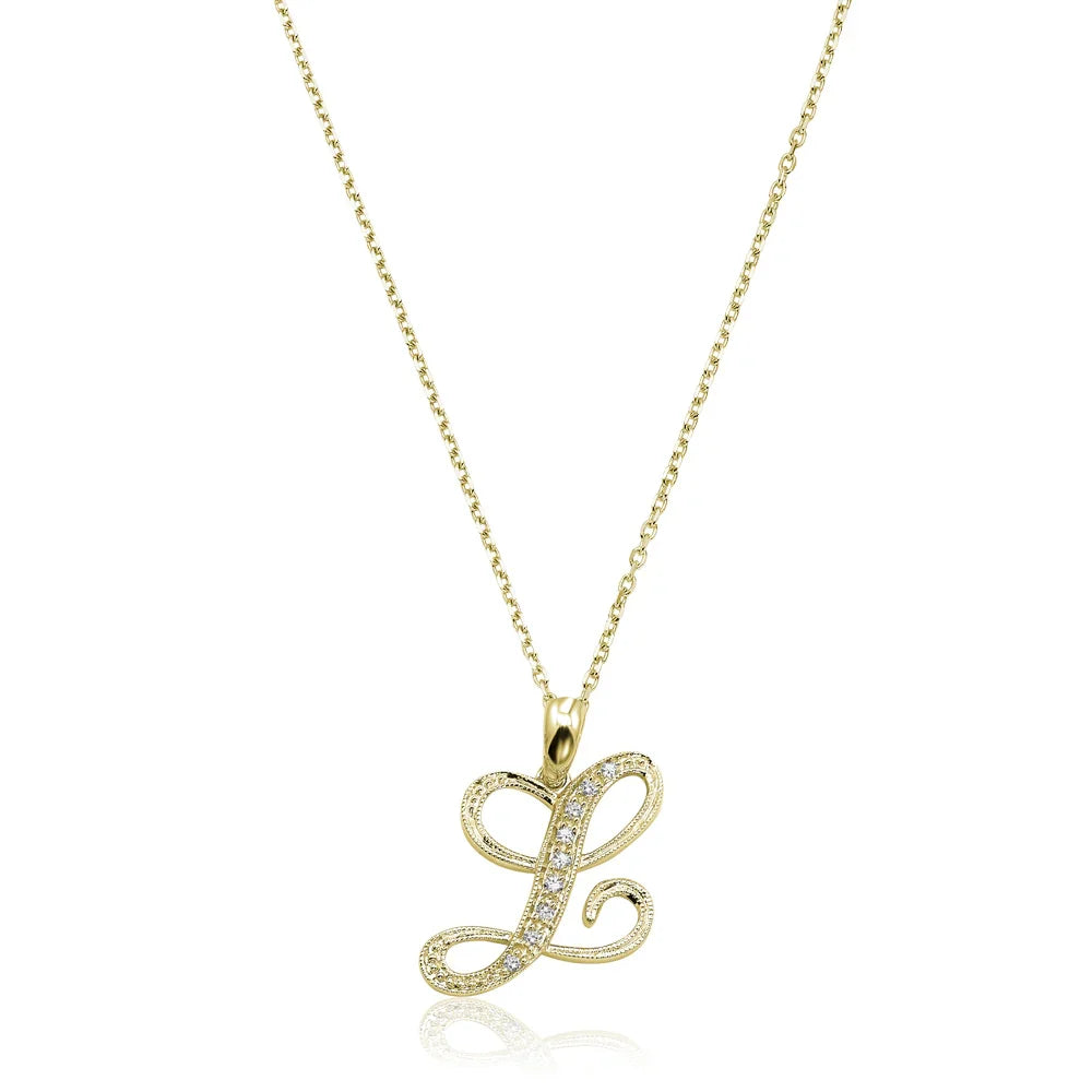 Script Diamond Initials Necklace 10K Gold
