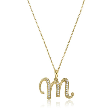 Script Diamond Initials Necklace 10K Gold