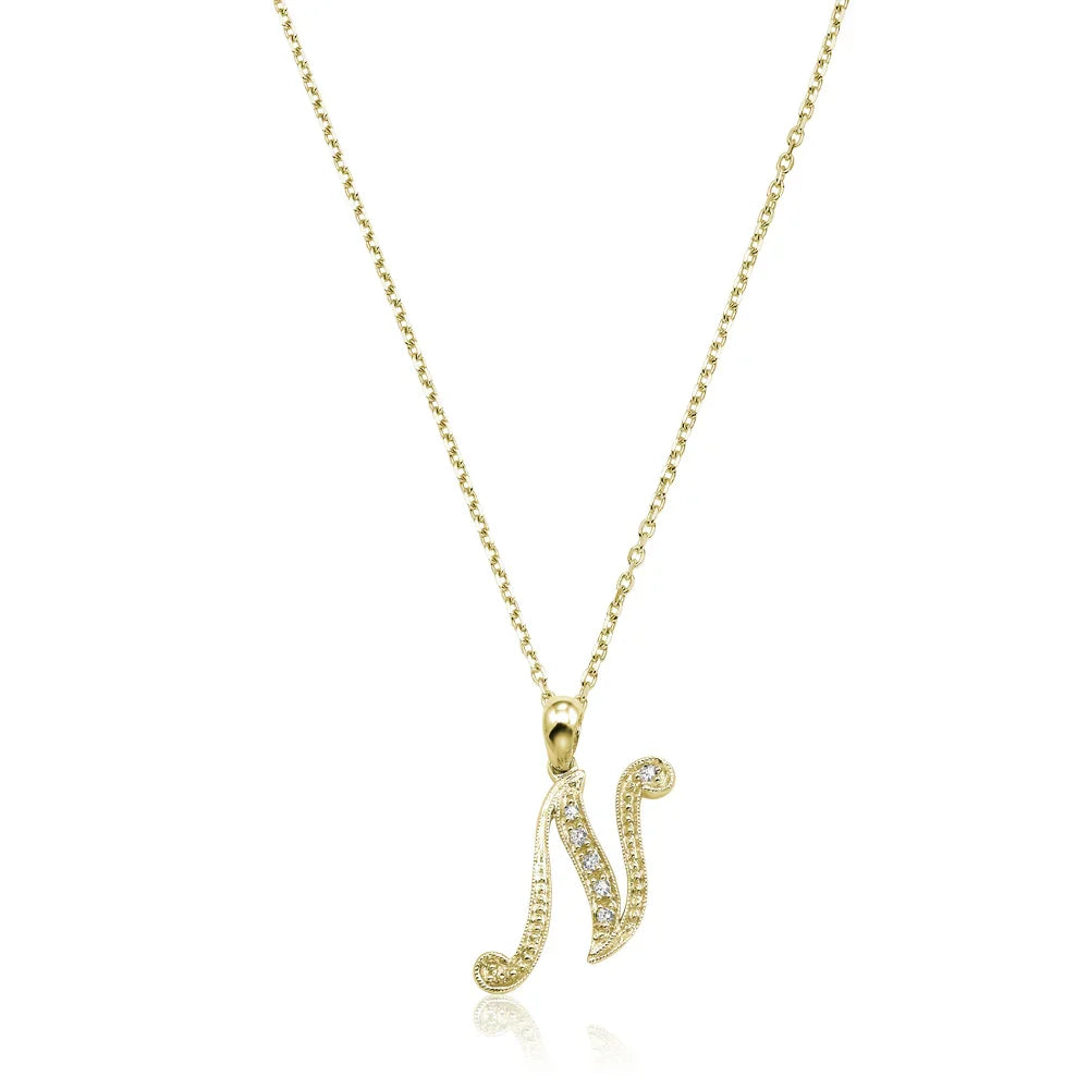Script Diamond Initials Necklace 10K Gold