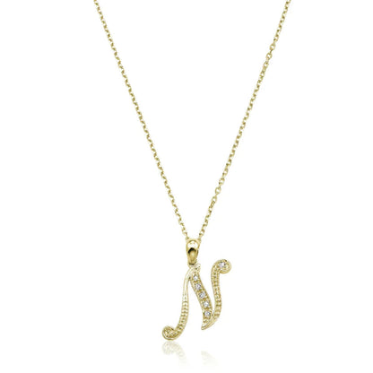 Script Diamond Initials Necklace 10K Gold