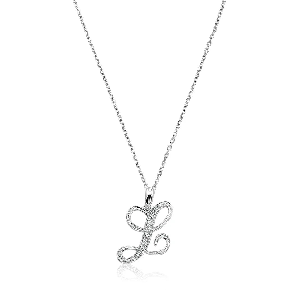 Script Diamond Initials Necklace 10K Gold