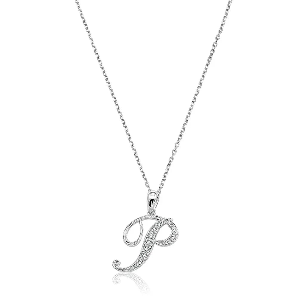 Script Diamond Initials Necklace 10K Gold