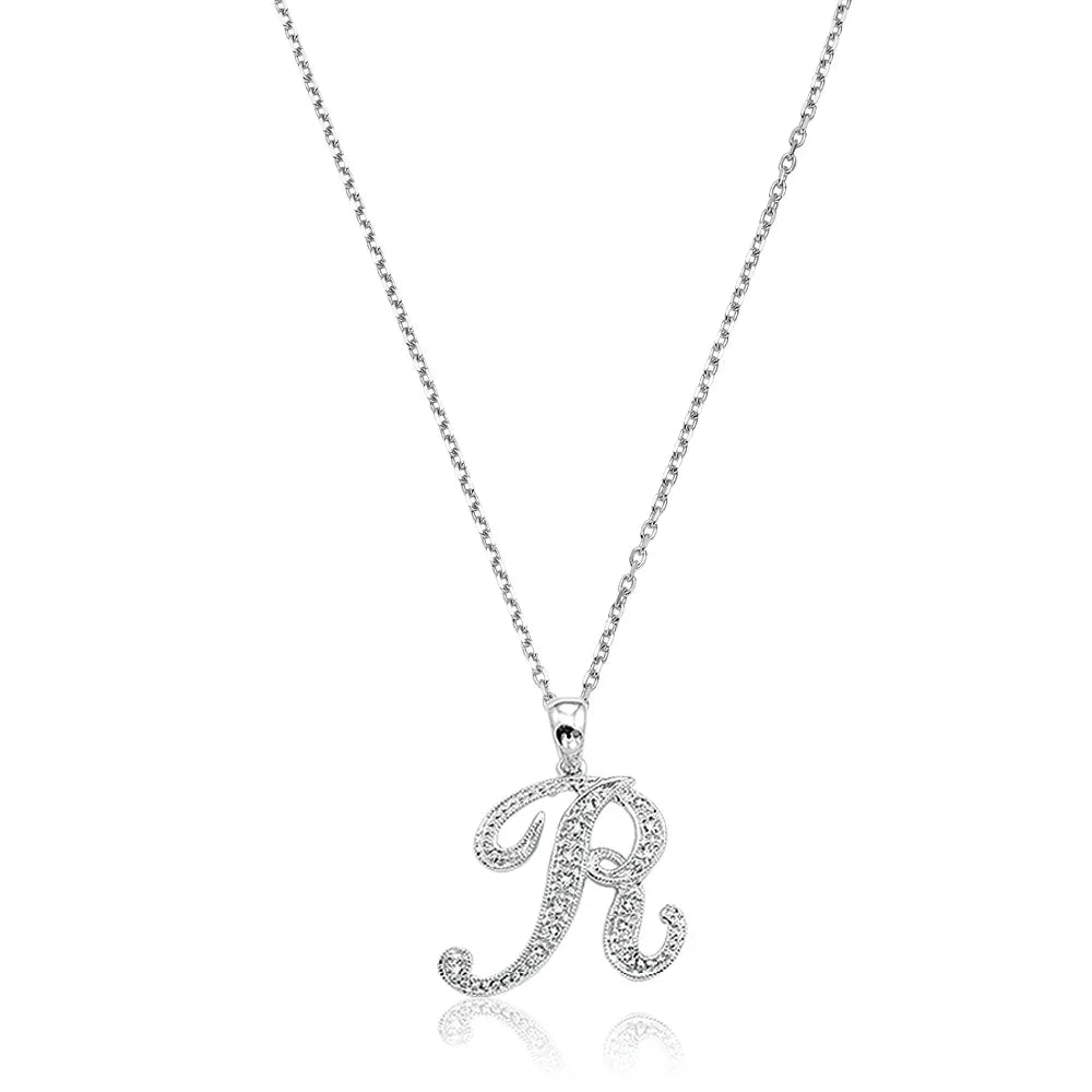 Script Diamond Initials Necklace 10K Gold