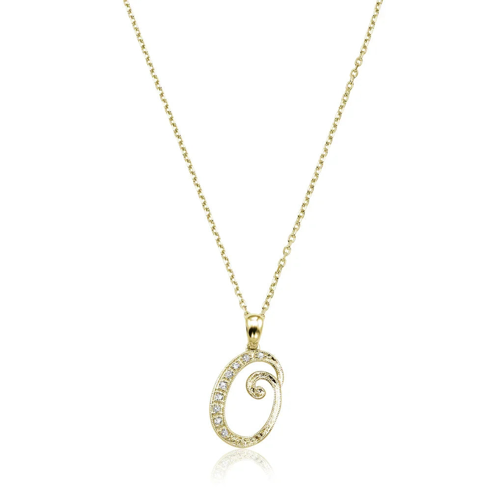 Script Diamond Initials Necklace 10K Gold