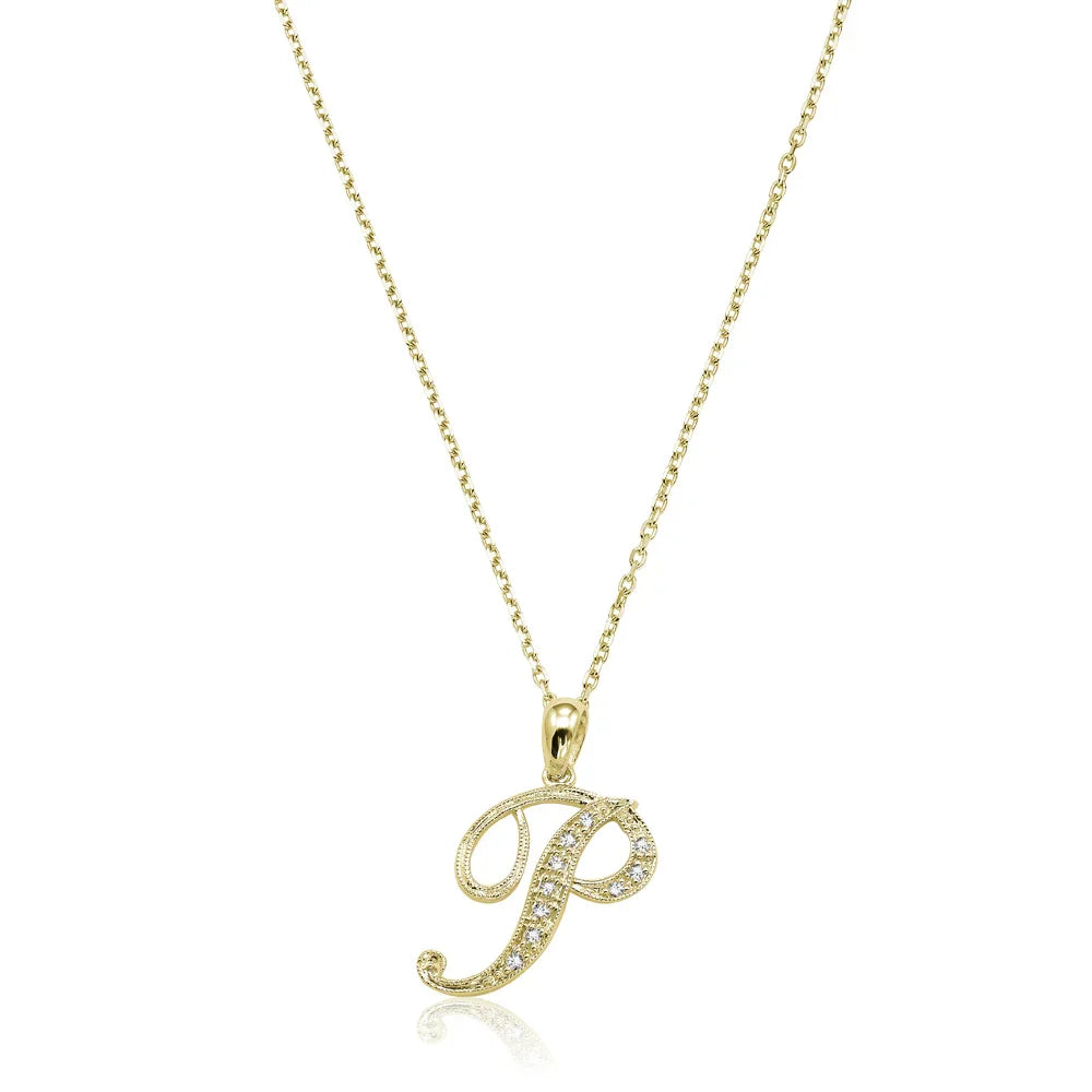 Script Diamond Initials Necklace 10K Gold