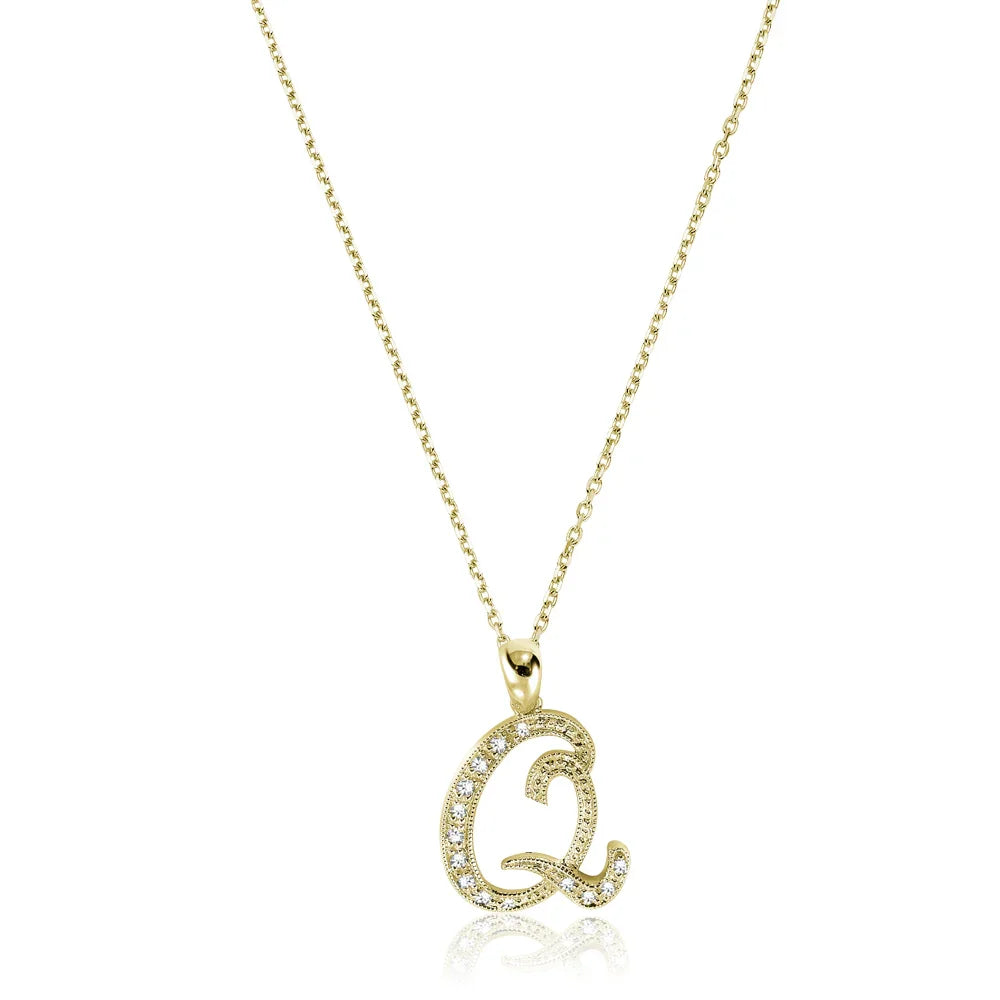 Script Diamond Initials Necklace 10K Gold