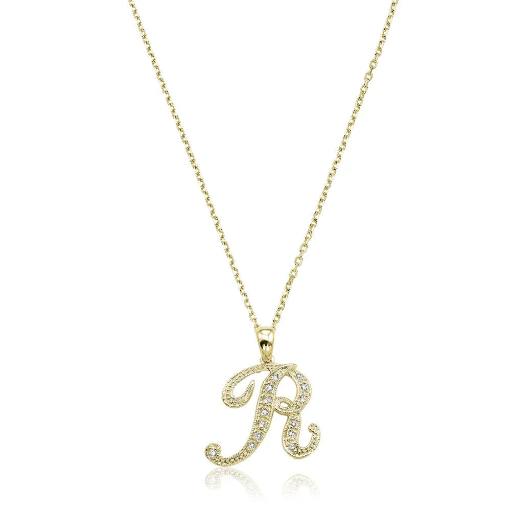 Script Diamond Initials Necklace 10K Gold