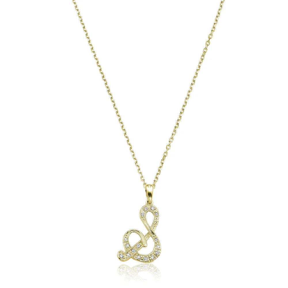 Script Diamond Initials Necklace 10K Gold