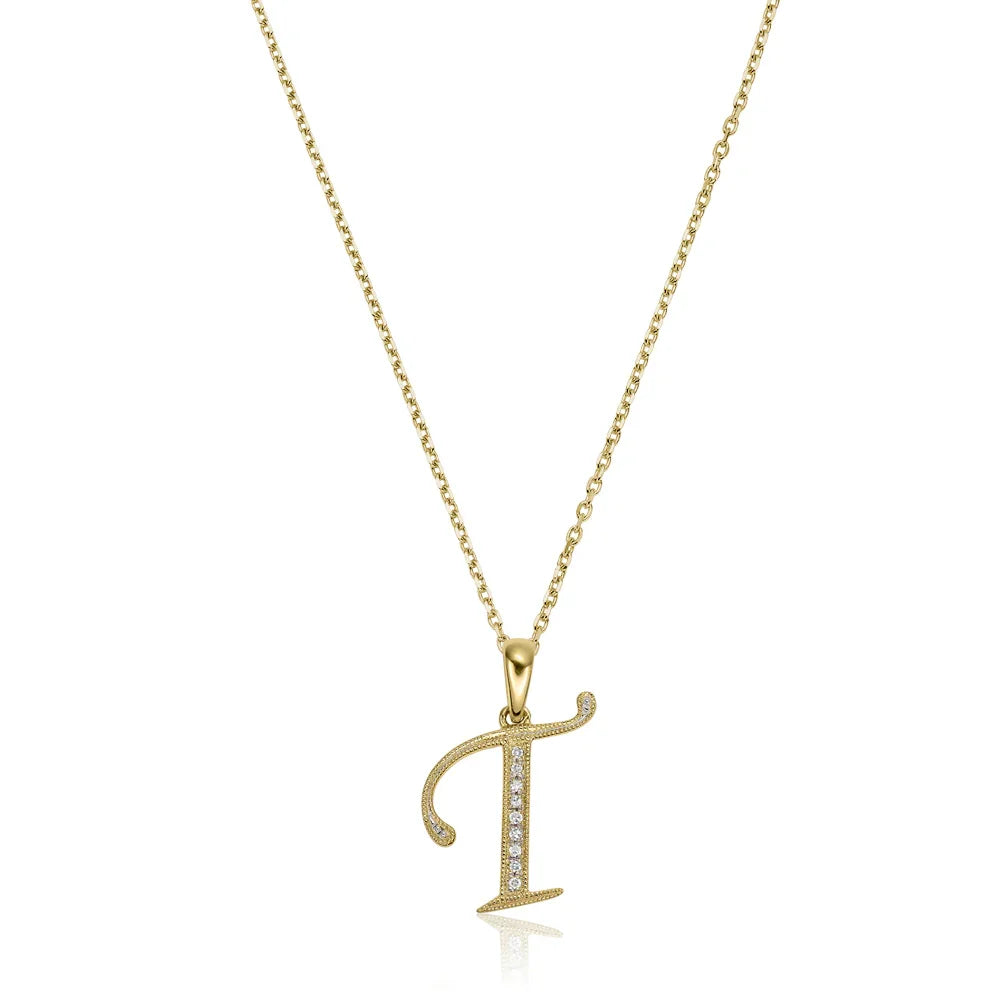 Script Diamond Initials Necklace 10K Gold