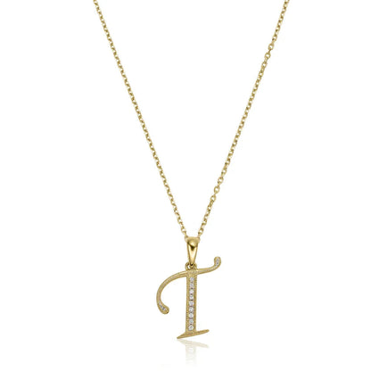 Script Diamond Initials Necklace 10K Gold
