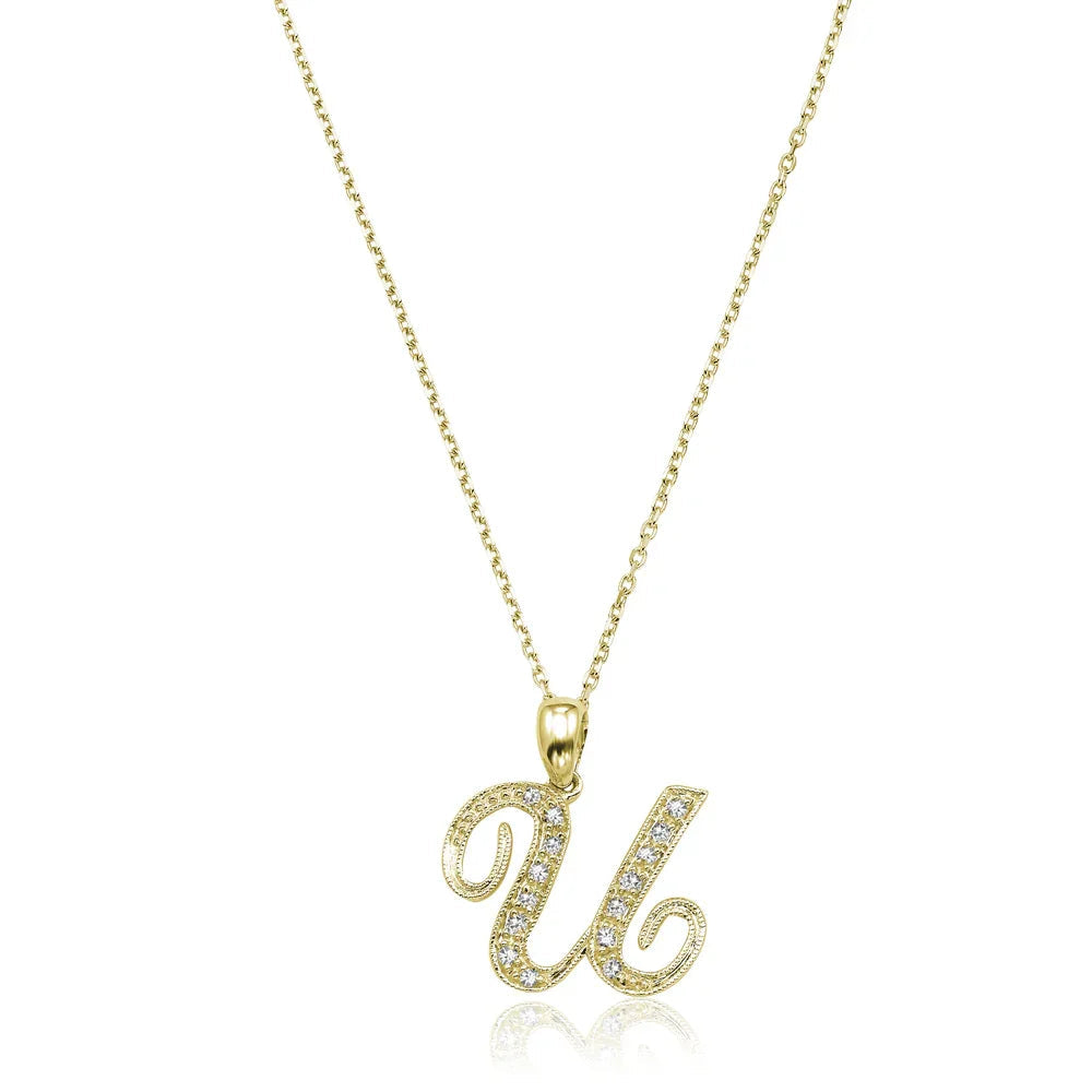 Script Diamond Initials Necklace 10K Gold