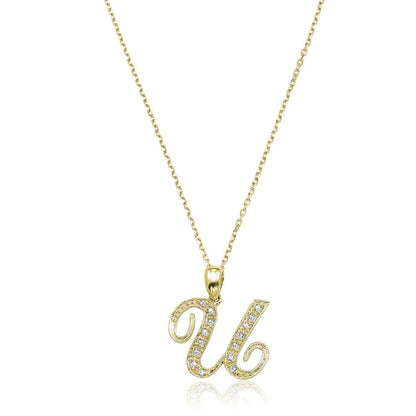 Script Diamond Initials Necklace 10K Gold
