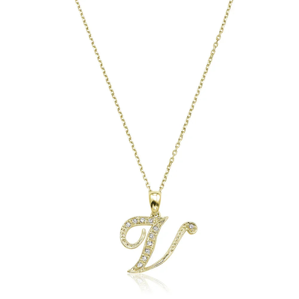 Script Diamond Initials Necklace 10K Gold