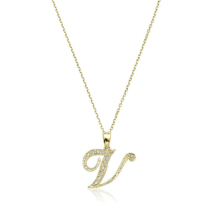 Script Diamond Initials Necklace 10K Gold