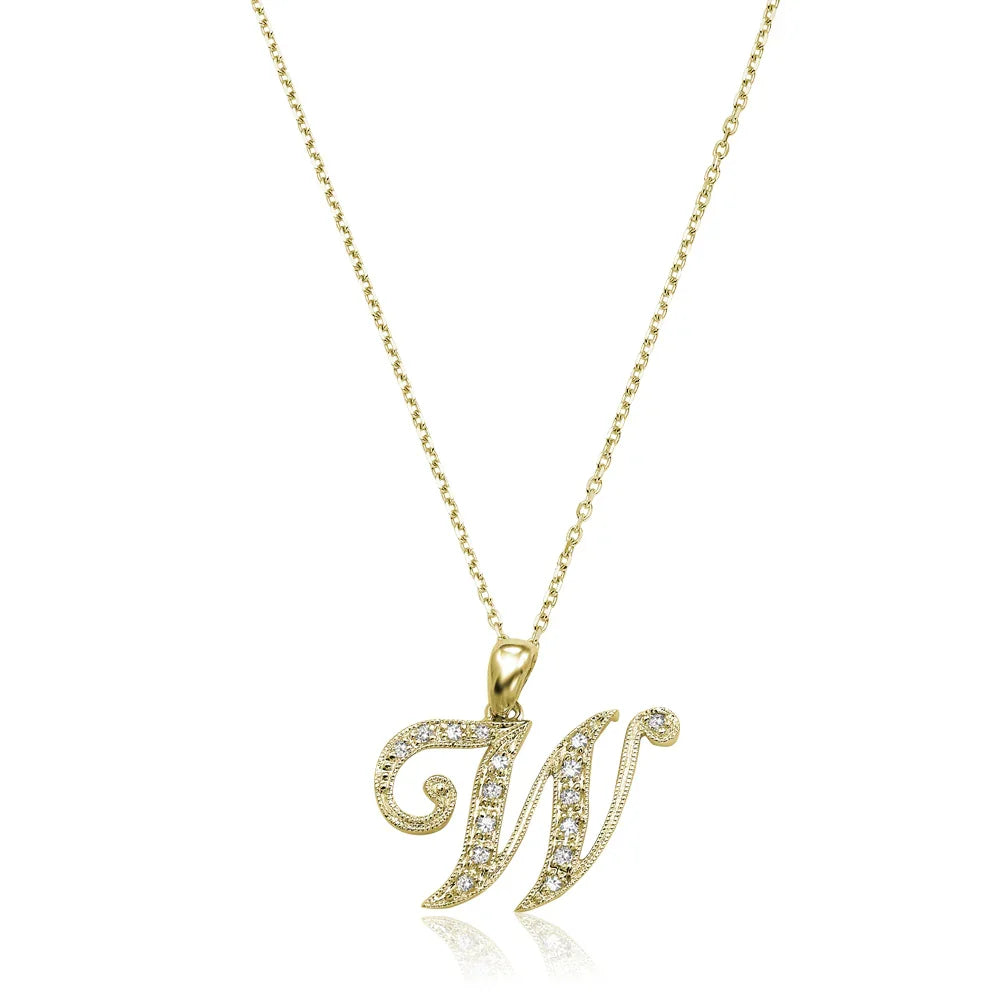 Script Diamond Initials Necklace 10K Gold