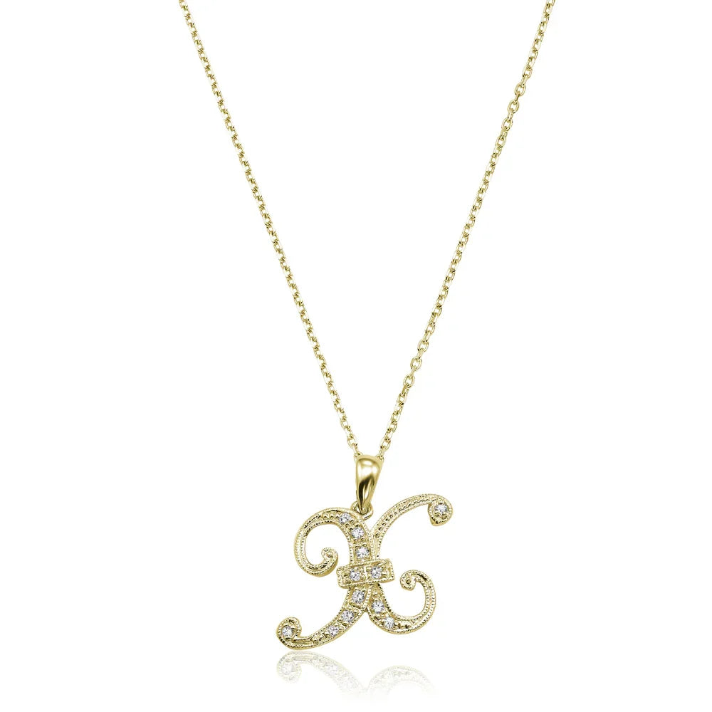 Script Diamond Initials Necklace 10K Gold
