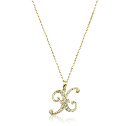 Script Diamond Initials Necklace 10K Gold