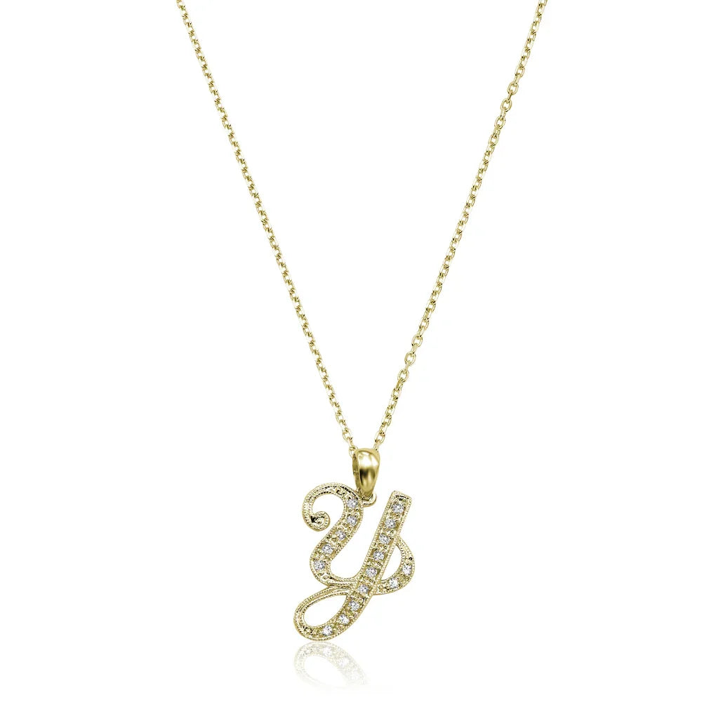 Script Diamond Initials Necklace 10K Gold