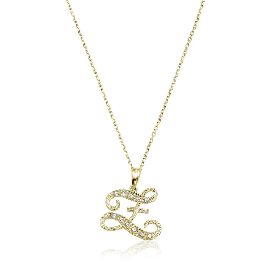 Script Diamond Initials Necklace 10K Gold