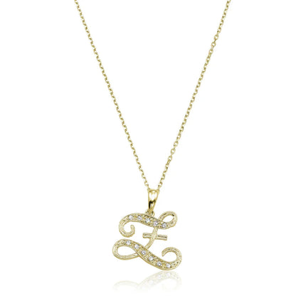 Script Diamond Initials Necklace 10K Gold