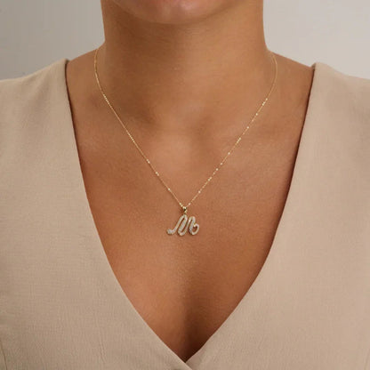 Script Diamond Initials Necklace 10K Gold