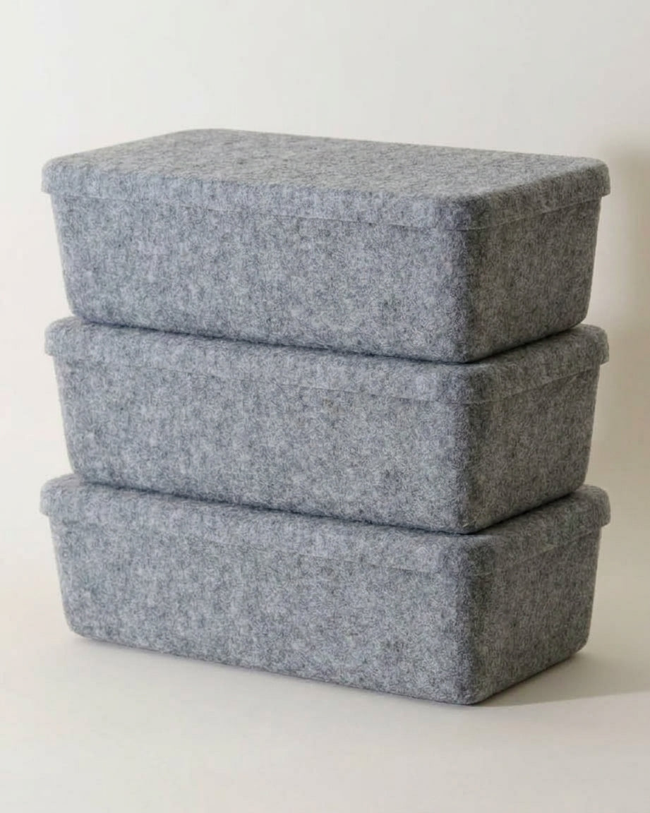 The Sculpted Bin - Long with Lid | Set of 3