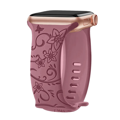 Apple Watch Silicone Strap - Floral Engraved, Soft and Waterproof